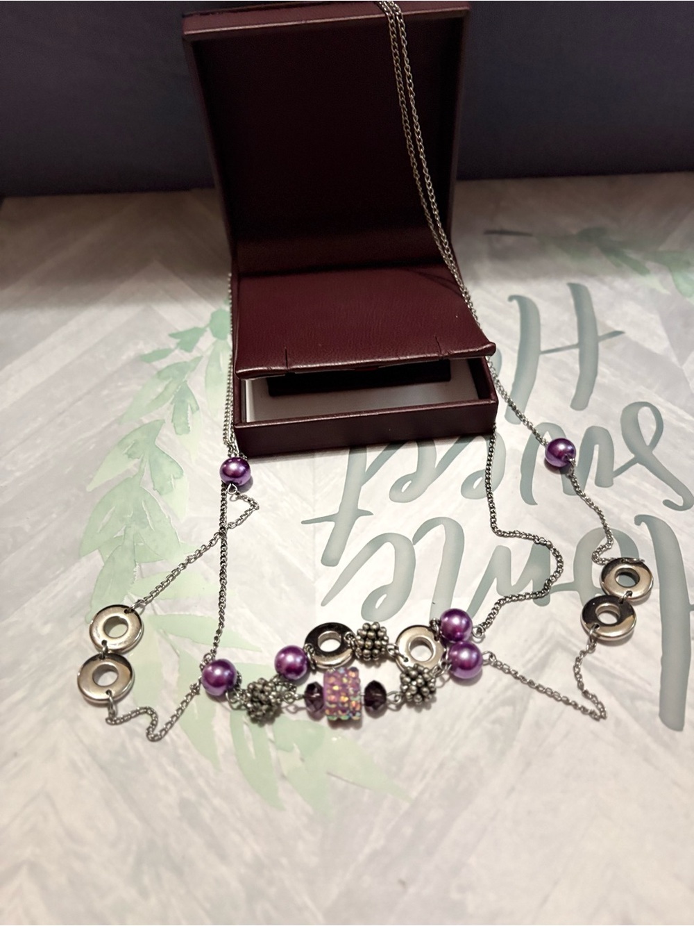 Purple Bead and Silver Chain Women's Necklace